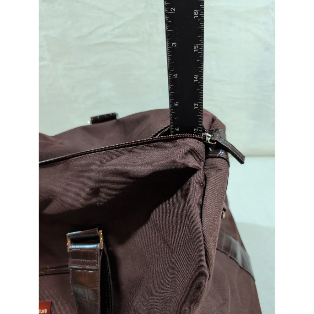 Kenneth Cole Signature Brown Canvas Duffel Bag Croc Embossed Trim Travel Weekend
